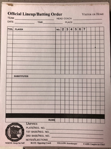 Baseball/Softball Line Up Cards