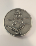 MSHSL Flipping Coin with Fair Safe & Fun handshake on Tails side